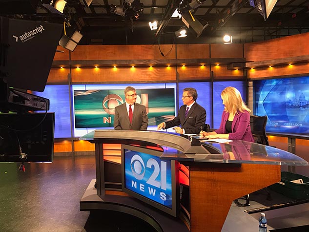 Scott Ehrig on set CBS 21 at 6